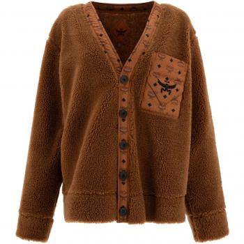 MCM Men's Monogram Cardigan-Style Fleece Jacket in Brown | Size Large | MHDEAMM03CO
