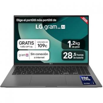 Portátil 16 LG gram - 16Z90TL, Intel Core Ultra 7, 32 GB RAM, 1 TB SSD, Pantalla IPS WQXGA (2560x1600), Ligero 1.2