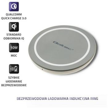 Cargador Inalámbrico Qoltec 51840 para Dispositivos Móviles, Smartphone y Tableta, Color Gris, Carga Rápida, Auto