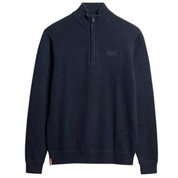 Superdry Essential Embroidered Half Zip Knit Sweater - Carbon Navy Marl - Men's Size M