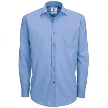 B&C Mens Smart Long Sleeve Poplin Shirt Camisa de Oficina, Azul