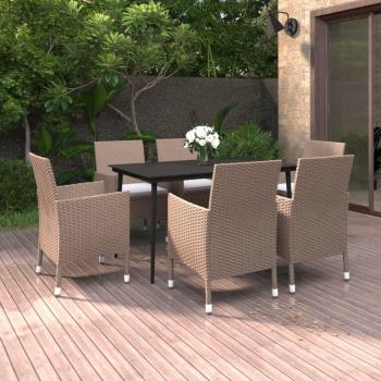7-Piece Outdoor Dining Set with Cushions, Poly Rattan and Glass