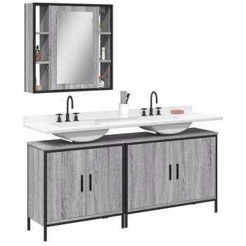 Juego de muebles de baño 3 piezas gris Sonoma madera contrachapada multicapa
