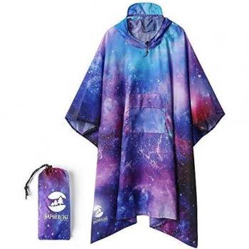 Summer Mae Poncho de Lluvia Reutilizable Capa Lluvia Multifuncional con Capucha Chubasquero Impermeable Ligero Adulto al Aire Libre Universo