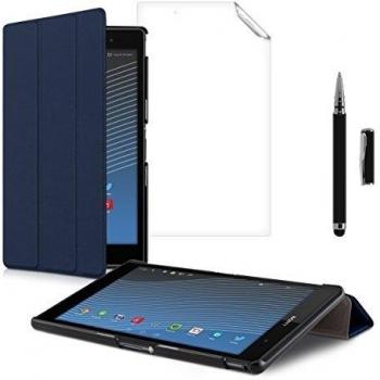 kwmobile 3en1:Slim Smart Cover Funda Carcasas para Sony Xperia Tablet Z3 Compact en azul oscuro + Lámina, transparente + Stylus, negro