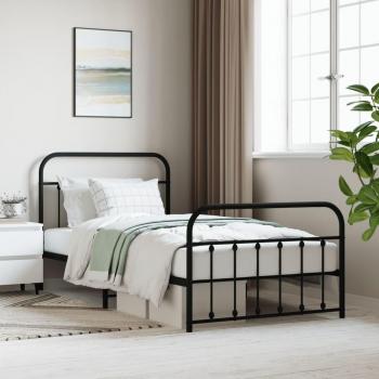 Cama individual con cabecero y pediera de metal negro 107x203 cm