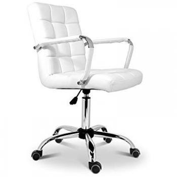 Silla de Oficina Isabella Clásica Italiana con Base Acolchada y Ruedas en Color Blanco