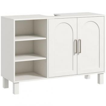 Mueble Bajo Lavabo Moderno Crema con 2 Puertas y Estantes Ajustables 90x30x63 cm