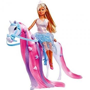 Steffi Love Riding Princess - Muñeca de Princesa con Caballo, Totalmente móvil, con Cepillo, Clip para el Pelo y Dos mechones, 29 cm, para niños a Partir de 3 años