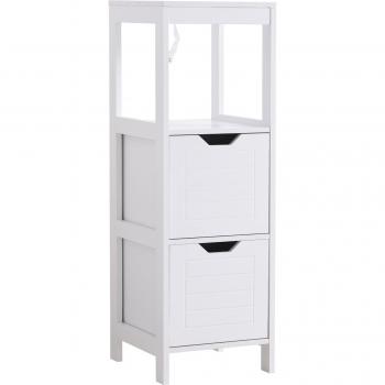 Armario de Baño Gabinete Multifuncional con Estante Abierto 2 Cajones de Almacenaje Diseño Antivuelco 30x30x89 cm Blanco