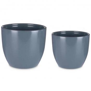 Set de Macetas 2 Piezas Ø 22 cm Ø 28 cm Antracita Arcilla