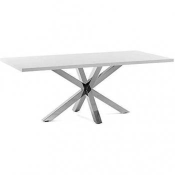 Mesa Argo 180 x 100 cm melamina acabado blanco patas de acero inoxidable