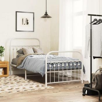Cama pediátrica de metal blanca con cabecera y pie, dimensiones 90x190 cm