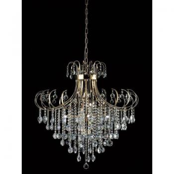 Lámpara colgante de techo Rosina 8 luces oro francés y cristal