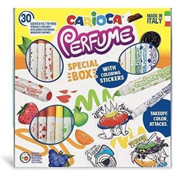 Carioca Perfume | 43082 - Caja Especial de rotuladores con Aromas y Pegatinas para Colorear. Colores Surtidos, 30 Unidades