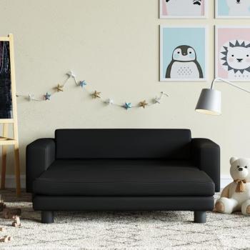 Sofá infantil con reposapiés de cuero sintético negro 100x50x30 cm