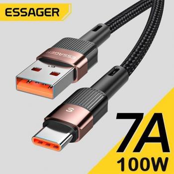 Cabo USB Tipo C Essager 7A de 2m para Carga Rápida 100W - Compatible con Realme, Oneplus, OPPO, Huawei P30/P40 Pro y Samsung