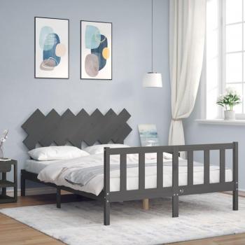 Cama redonda king size gris de madera maciza con cabecera Vidaxl