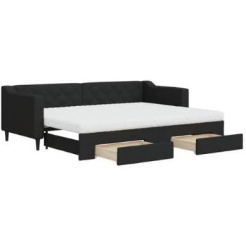Sofá cama nido con cajones tela negro 80x200 cm