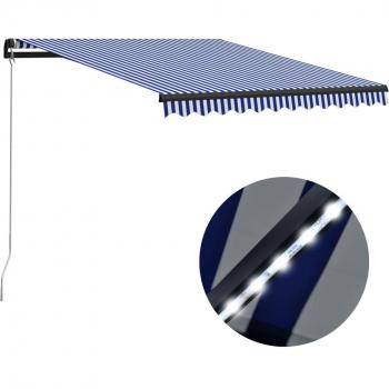 Toldo Retráctil Manual con LED Azul y Blanco 300x250 cm