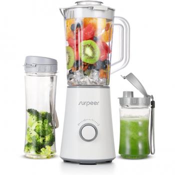 Batidora de Vaso 350W,SURPEER Mini Batidora Smoothie de Fruta y Verduras,Licuadora Portatil Individual con 2 Vasos,Potente Electrica Multifuncional Smoothie Maker,Libre de BPA,Blanco