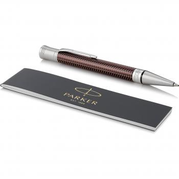Parker Duofold Prestige - Bolígrafo de punta de bola media, acabado en paladio, en caja de regalo, color burdeos, color Burgundy Chevron - Palladium Trim