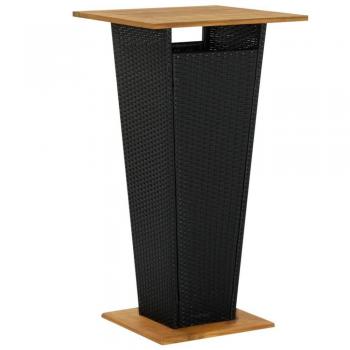 vidaXL Bar Table - Black, 60x60x110 cm, Poly Rattan and Solid Acacia Wood