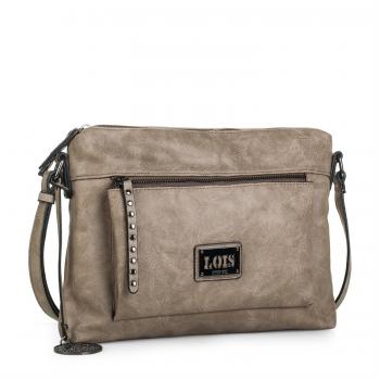 Lois - Bolso de Mujer Bandolera Ajustable. Doble Cremallera. Dos Bolsillos Exteriores, Delante y detrás con Cremallera. Piel sintética Polipiel. 92749, Color Taupe