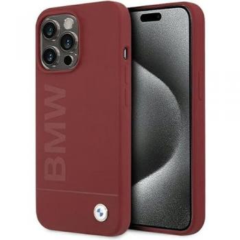 Funda para móvil BMW BMHMP15LSLBLRE, silicona rígida, compatible con iPhone 15 Pro de 6.1 pulgadas, color rojo, diseño con logo grande y MagSafe