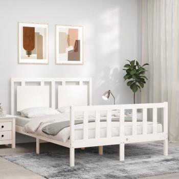 Estructura de cama de matrimonio con cabecero de madera maciza blanca vidaXL