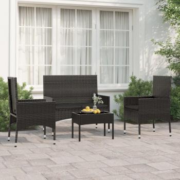 Sofá de jardín de 4 piezas con almohadas negras en Polyrattan