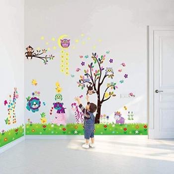 Walplus DF5099 Paquete combo de animales felices más WS3026, búho, árbol, estrella, más AY763 adhesivo mural de polluelo, hierba, multicolor