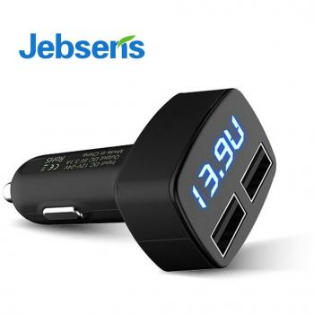 JEBSENS - 4in1 3.1A Dual USB Car Charger, Cigarette Lighter Voltage Digital Panel Meter Volt Voltmeter Monitor for Auto Car Truck, with Blue LED Display - Displays Voltage, Amps and Internal Temperature