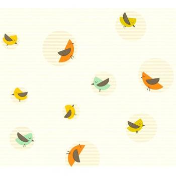 Esprit Home kids papel pintado de tejido-no-tejido Bubble Birds beige colorido blanco 10,05 m x 0,53 m 302981