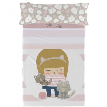 Juego de Sábanas HappyFriday Happynois Kitty Multicolor Cama de 105 2 Piezas