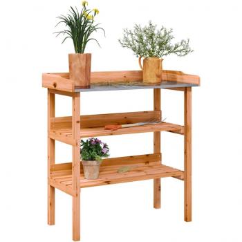 Mesa para plantas con estantes de madera de abeto macizo marrón 78x38x82,5 cm