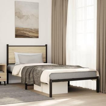 Cama de metal con cabecero Sonoma 107x203 cm, color roble marrón