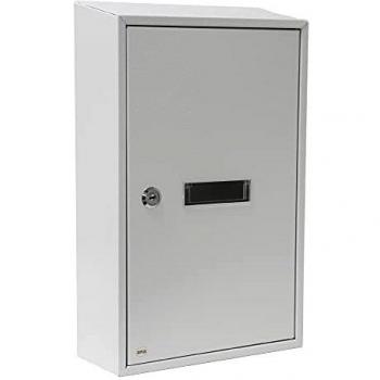 Amig - Recogecartas Blanco de Acero para Interior para Paredes, Muros o Verjas - 40 x 25 x 10 cm con Boca de 5 x 20 cm | Fácil de Instalar, Incluye Tornillos, Tirafondos y Llave