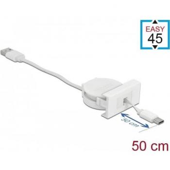 Cable Retráctil USB 2.0 Tipo A a Tipo C DeLOCK Easy 45 - 50 cm, Blanco