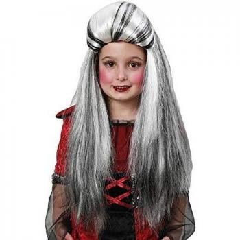 EUROCARNAVALES Peluca Larga Lisa de Terror Blanca y Negra Infantil