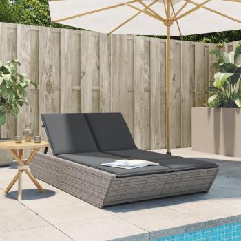 Tumbona doble con cojines de ratán sintético en color negro, marrón y gris, ideal para jardín, playa, piscina y terraza