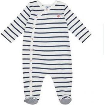 Pijama LUCHOTE para niña de Petit Bateau, pijama para bebé a rayas de canalé blanco estampado