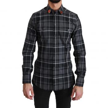 Dolce & Gabbana Gray Checkered Heart Collar MARTINI Shirt - IT37 | XS