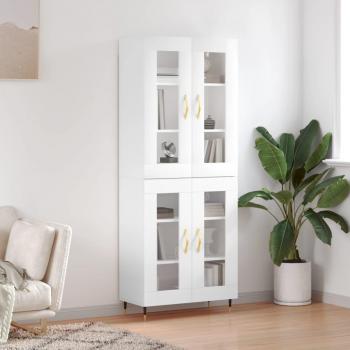 Aparador alto de madera contrachapada blanco brillo 69,5x34x180 cm