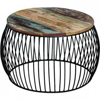 vidaXL Mesa de Centro Redonda Madera Reciclada 68x37cm Mesita Auxiliar Mesilla