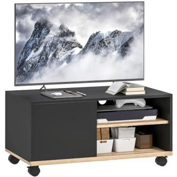 Mueble de TV Móvil Homcom con Ruedas para Televisores hasta 42 Pulgadas, con 1 Puerta, 2 Compartimentos Abiertos y Estante Ajustable, Negro