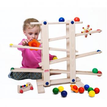 Trihorse Rampa de canicas MAXI hecha de madera para niños | Circuito de bolas ideal para bebes a partir de 1 año | Rampa de bolas con 6 accesorios | Hecha de madera premium muy resistente en la UE