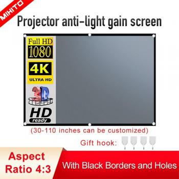 Pantalla de Proyector Portátil Antiluz 3D HD 4:3 con Agujeros para Interior y Exterior - Tamaños 60, 72, 84, 100 y 110 Pulgadas