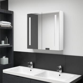 Armario de baño LED con espejo blanco brillante 62x14x60 cm