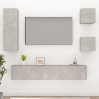 Set de Muebles de TV 5 Piezas Madera Contrachapada Gris Hormigón
